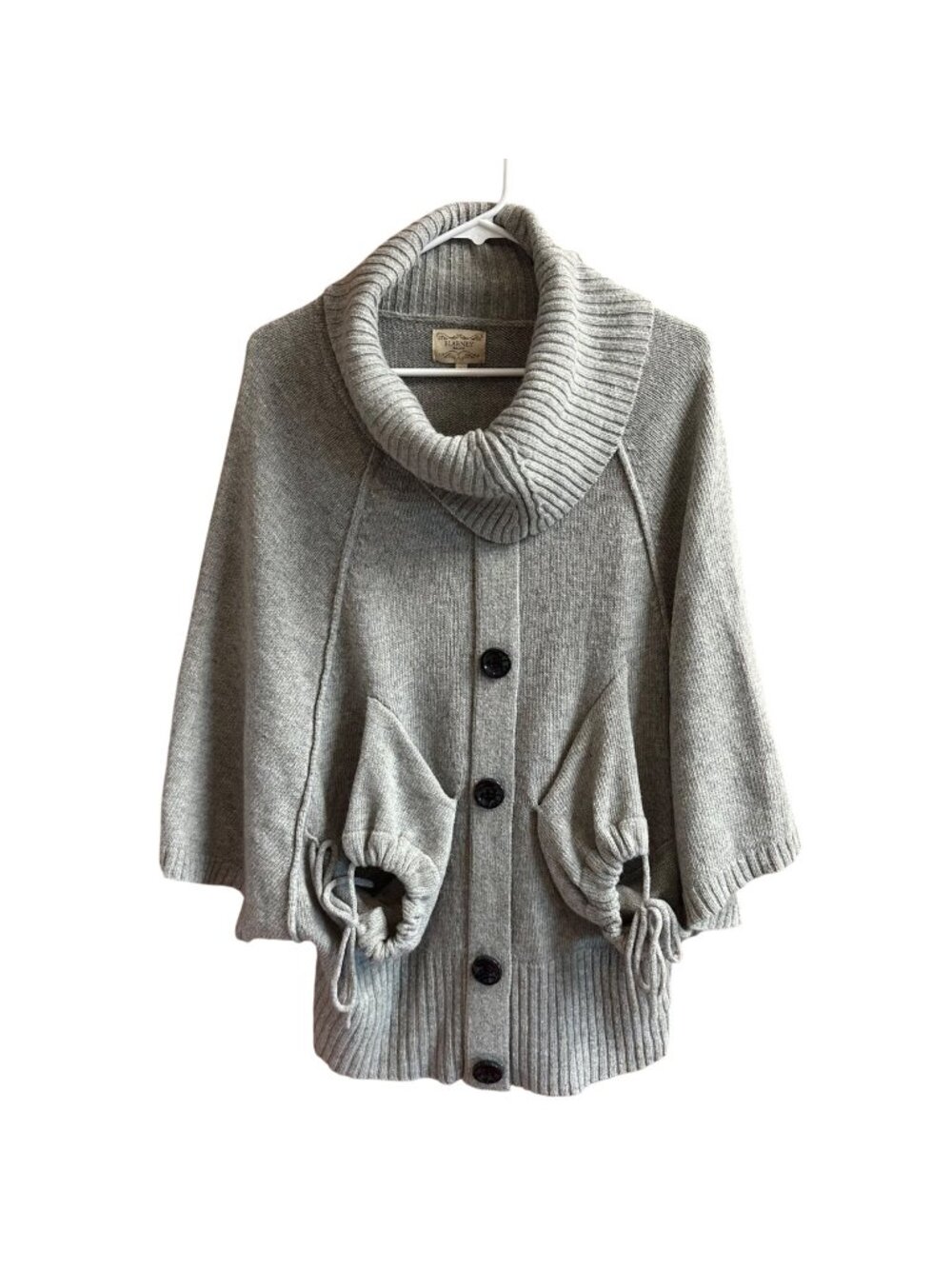 Blarney Ireland Womens Lambs Wool Blend Polo Neck Cape Sweater Size Large Gray